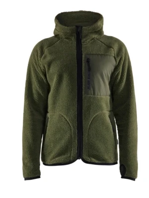 Grön fleecejacka med huva  - Mysig grön fleecejacka med huva och hel dragkedja. Jackan har en bröstficka med dragkedja i kontrasterande tyg, två sidofickor och tumhål vid ärmsluten. Perfekt för lager-på-lager och outdoor-äventyr.