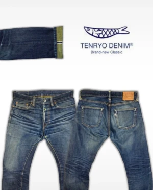 Tenryo ’TDP005’ - Bootcut Selvedge Denim - Tenryo selvedge jeans i mycket fint skick med tydliga whiskers från användning. Storlek 30 men utgå alltid från angivna mått!: Midja 40, Innerben: 76, Ytterben 97, Benöppning 18