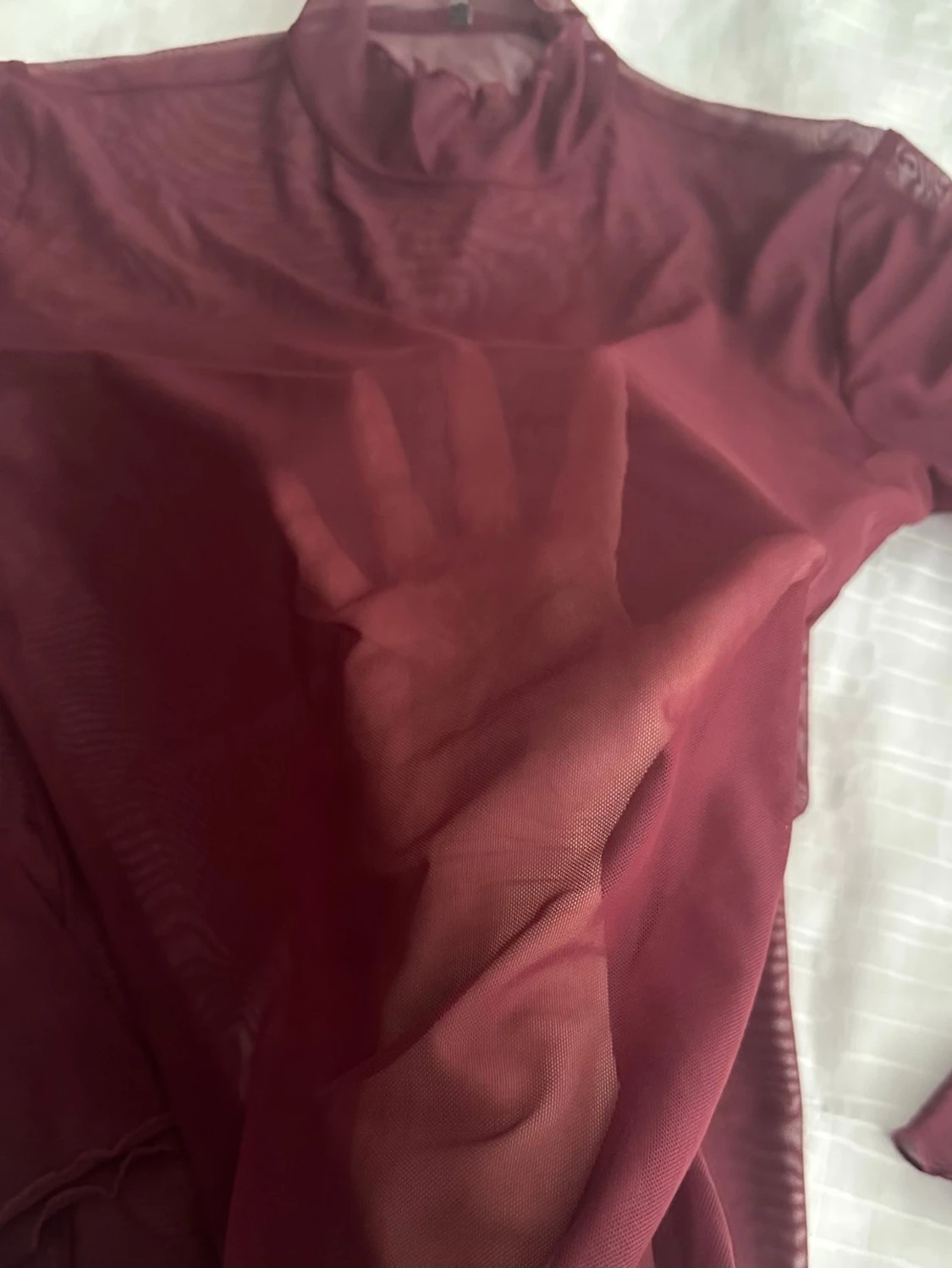 Vinröd mesh topp med lång ärm S  - 2