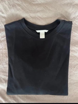 Svart långärmad topp från H&M - En svart långärmad topp från H&M i mjuk bomull. Toppen har rund halsringning och diskreta broderade detaljer på ärmarna som ger en snygg touch. Perfekt att styla med jeans eller kjol för en clean look.