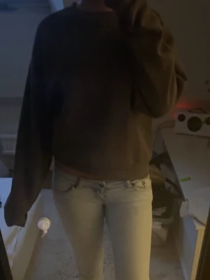 Mörkbrun oversized sweetshirt - Säljer en mörkbrun oversized hoodie med klassisk rund hals och långa ärmar. Hoodien har en enkel och stilren design utan synliga loggor eller tryck. Perfekt för en avslappnad och trendig look.