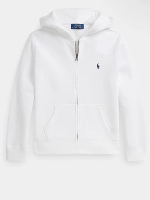 Vit hoodie från Polo Ralph Lauren - Vit hoodie med dragkedja från Polo Ralph Lauren. Klassisk design med huva, två fickor framtill och den ikoniska broderade loggan i mörkblått på bröstet. Tillverkad i mjuk bomullsblandning som är skön att ha på sig. Perfekt för en clean och stilren look. Dragkedjan har gått sönder men funktionen funkar fortfarande 