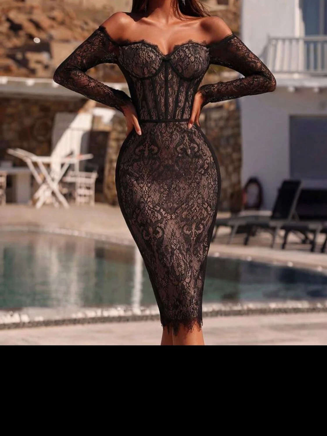 Svart spetsklänning offshoulder - 1