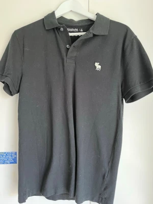 Svart pikétröja från Abercrombie & Fitch - Klassisk svart pikétröja från Abercrombie & Fitch med korta ärmar och krage. Tröjan har knappslå framtill och en broderad logga i vitt på bröstet. Tillverkad i bomull för en bekväm känsla. Väldigt bra skick, true size. Hör av er vid frågor eller funderingar 