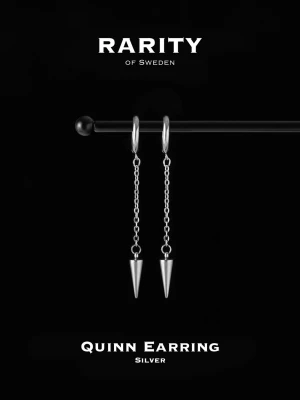 Quinn Earring - Silver: Snygga silvriga örhängen med nitar - Snygga örhängen från Rarity of Sweden i silverfärgad metall. De har en tunn kedja och avslutas med en spetsig konformad detalj som ger en edgy look. Perfekta för dig som gillar minimalistisk men ändå unik stil.
