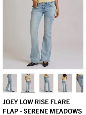 True Religion Joey ljusblå flare jeans - Lågmidjade bootcut jeans 💕 Orginalpris är 1400🥰 De är i mycket fint skick förutom lite slitningar längst ner. Jag har sytt upp de så att de passar perfekt för om man är 165-167 🩷🩷 
