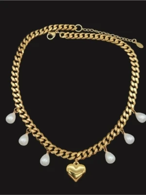 Handgjort halsband med pärlor  - Material-rostfritt stål 304.Kedjetjocklek-7mm #39