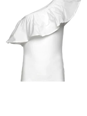 Vit oneshoulder topp med volang - Använd endast en gång och i väldigt bra skick, storlek xs och pris kan diskuteras!