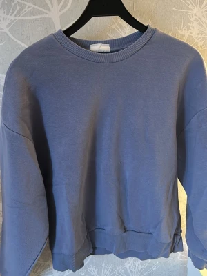Blå sweatshirt - En blå sweatshirt med rund halsringning och avslappnad passform. Tröjan har muddar vid ärmslut och nederkant. Materialet känns mjukt och bekvämt mot huden.