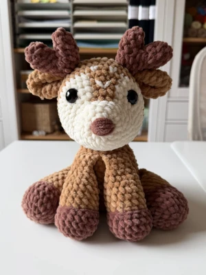 Hjort virkad plushie gosedjur handgjord - Urgullig sittande hjort. Virkad i mjukt och lent chenillegarn. Ca 26 cm hög sittandes. Handgjord av mig! Har säkerhetsögon i plast och rekommenderas därav ej för barn under 3 år. 