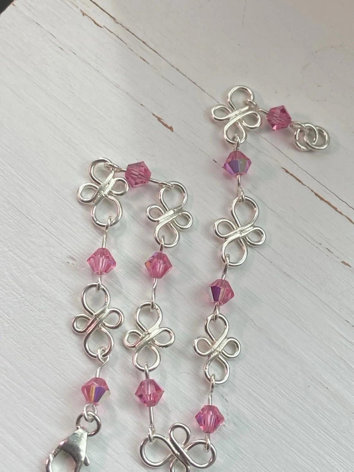 Handgjort 925 silver armband med rosa pärlor  - 6