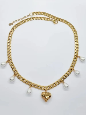 Handgjort halsband med pärlor och hjärta  - Material-rostfritt stål. Längd-40cm-45cm, kedjetjocklek-6mm #59