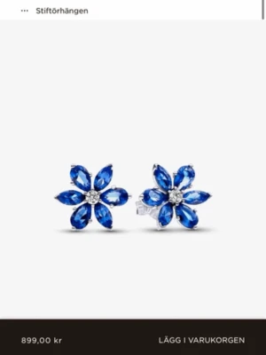 Blå blomformade örhängen Pandora - Snygga stiftörhängen från Pandora i form av blommor med blå gnistrande stenar och silverfärgad metall. Varje blomma har sex kronblad och en glittrande mitt, vilket ger ett elegant och färgstarkt intryck. Perfekta för att lyfta vilken outfit som helst. Nypris 899kr och använda en gång 💕