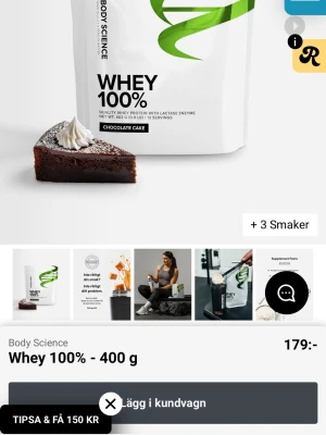 Whey 100% Chocolate Cake 400g - KÖPTE FEL!! Whey 100% från Body Science i smaken Chocolate Cake är ett vassleproteinpulver med laktasenzym. Förpackningen är vit med grönt tryck och innehåller 400 gram pulver. Perfekt för smoothies eller shakes efter träning.