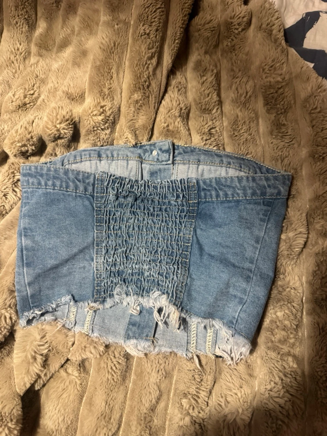 Blå croppad jeansbustier - 1