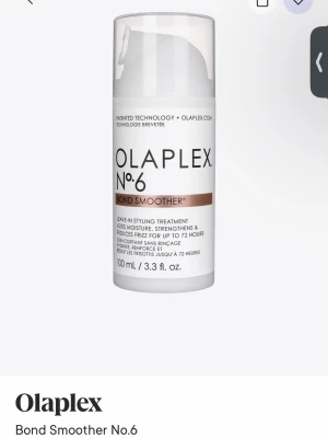 Olaplex No.6 Bond Smoother 100 ml - ”Olaplex No.6 Bond Smoother är en leave-in stylingkräm som stärker, återfuktar och minskar friss i upp till 72 timmar. Kommer i en vit plastflaska med pump och har en stilren design med svart och kopparfärgad text. Perfekt för dig som vill ha mjukt och slätt hår. ” Jag säljer denna då jag har börjat använda en liknande fast från K18. Använt denna som max 5 gånger och är full. 