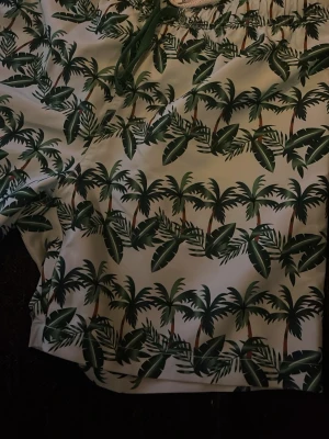 Björn Borg badbyxor med palmtryck - Säljer ett par vita badbyxor från Björn Borg med grönt palmtryck och elastisk midja med dragsko. De har innerbyxa i mesh för extra komfort och är perfekta för  stranden eller poolen. Materialet är snabbtorkande syntet. Aldrig använda!