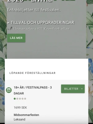 Festivalpass Midsommarfesten - Säljer en torsdag och en fredagsbiljett, 18+, 799kr styck vilket är billigare eftersom de ej tillkommer serviceavgift