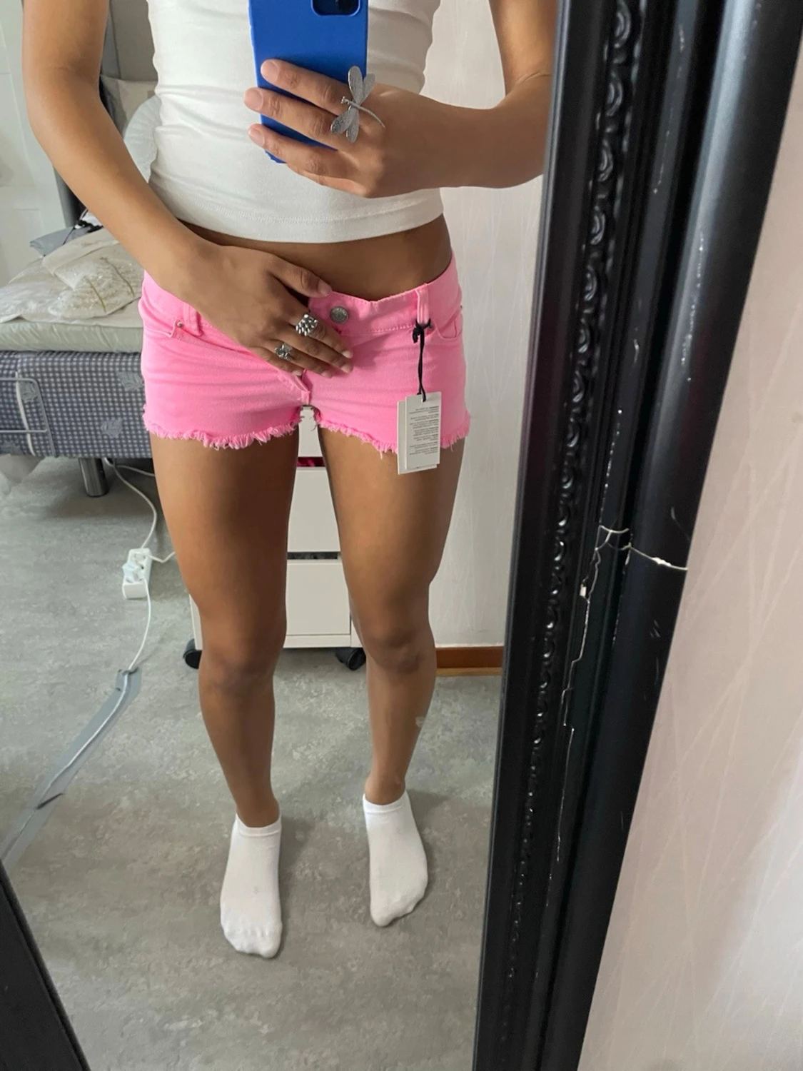 Lågmidjade rosa jeans shorts