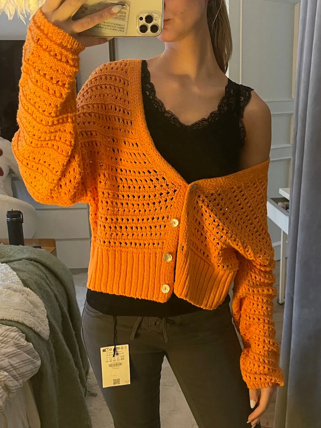 Orange stickad kofta - 2