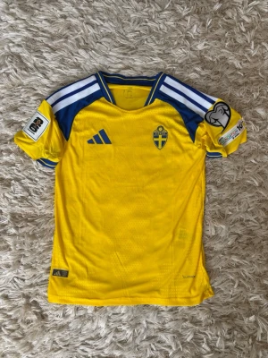 Sverige fotbollströja  - Säljer denna Sverige fotbollströja tröja i storlek M, perfekt nu att ha inför VM. Använd ett fåtal gånger så skicket är alldeles prima. Är en player version vilket innebär högre kvalité och tunnare material än fan- version. Vid andra frågor är det bara skriva.