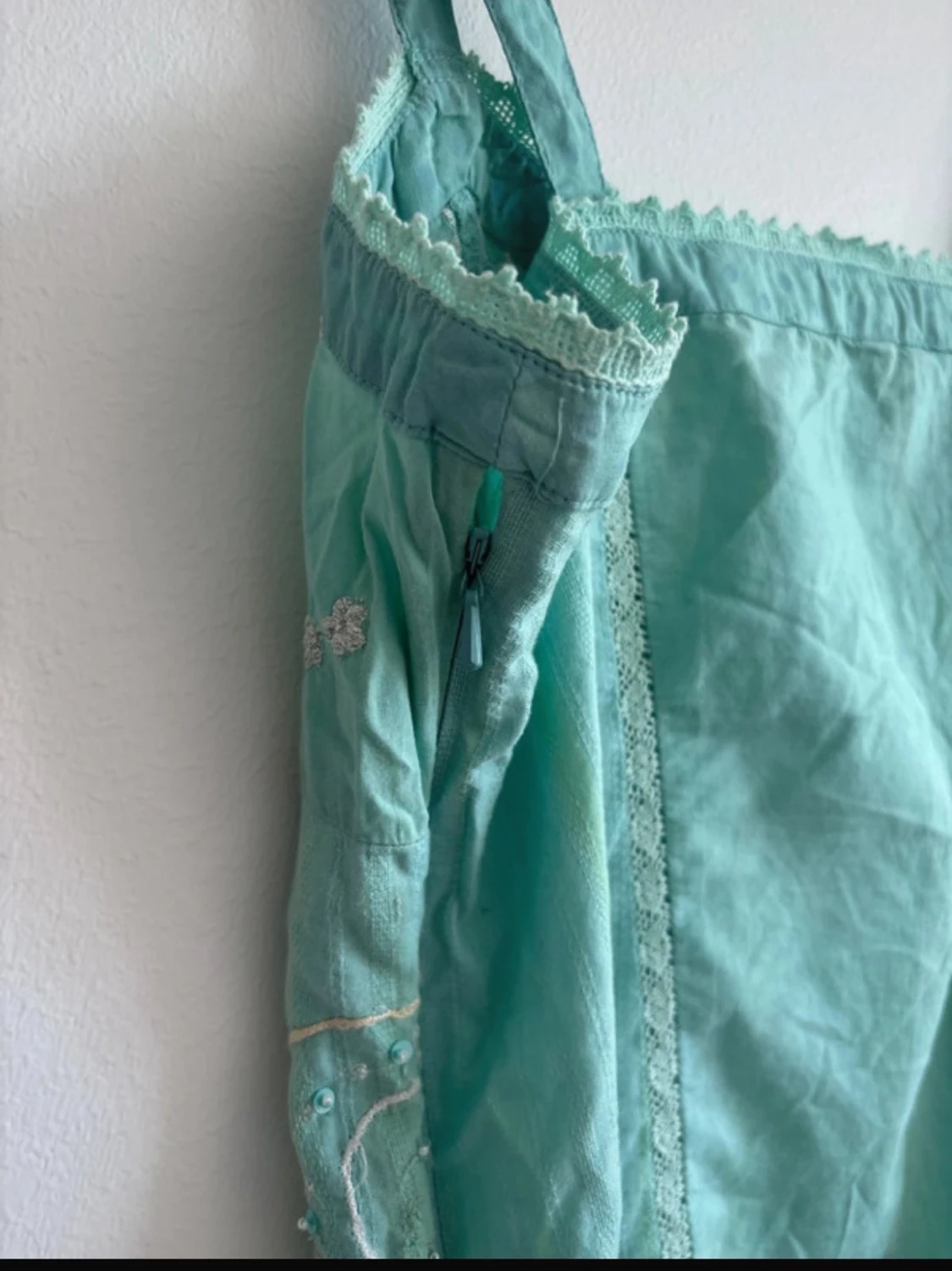 Vintage Mintgrön broderad linnetopp - 5