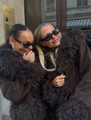 Brun pälsjacka från NA-KD viral  - Säljer en brun pälsjacka från NA-KD med fluffig fuskpäls runt krage