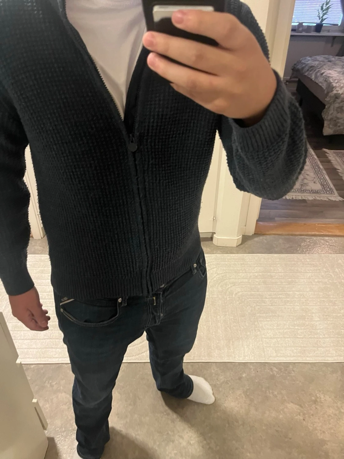 Mörkblå stickad cardigan  - 1