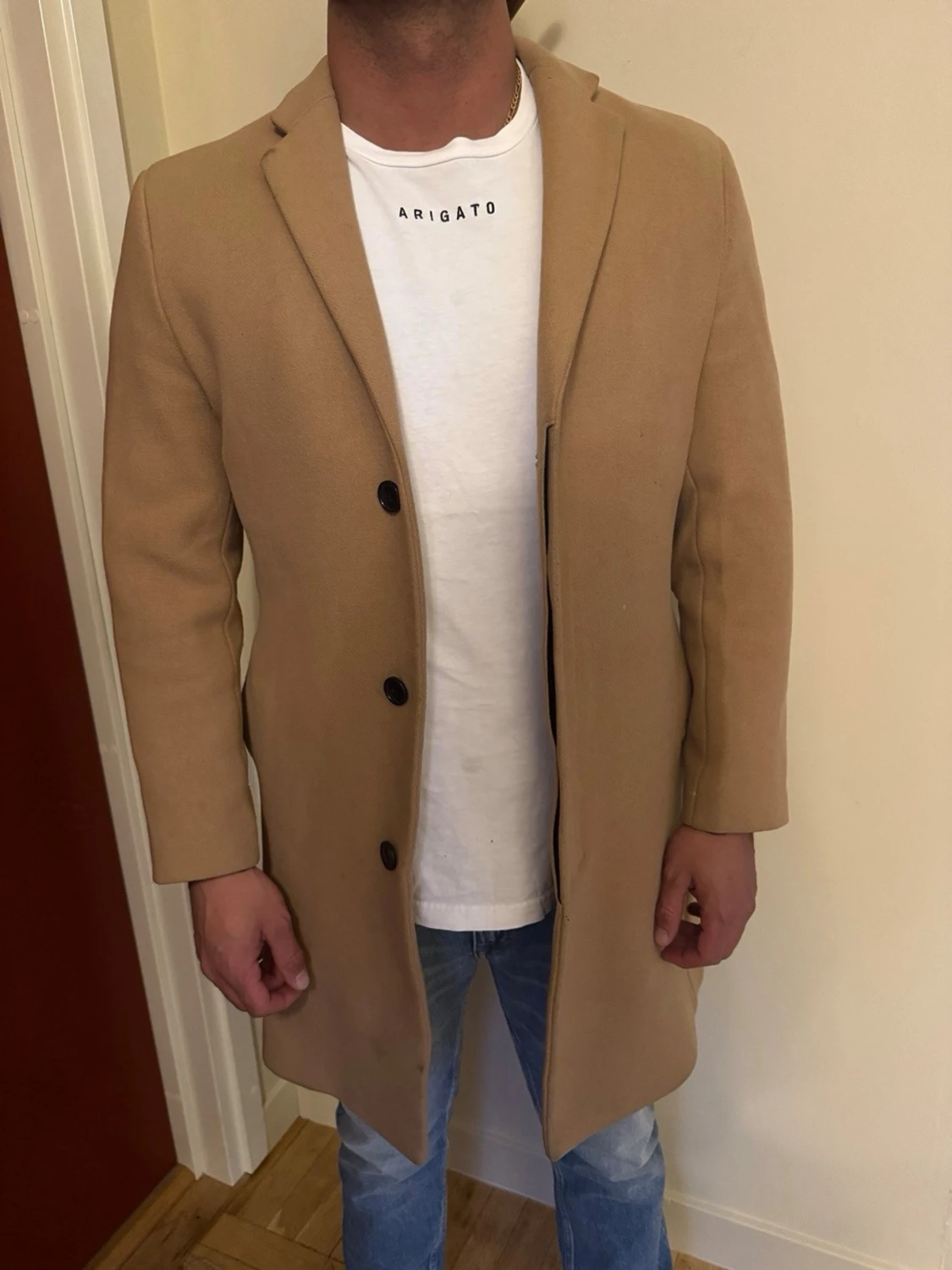 Klassisk beige ullkappa herr SELECTED