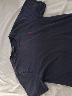 Marinblå t-shirt från Polo Ralph Lauren - Säljer en marinblå t-shirt från Polo Ralph Lauren med klassisk röd broderad logga på bröstet. T-shirten har korta ärmar och är gjord i mjuk bomull, perfekt för en avslappnad och stilren look. Den är 14-16 år L men passar bäst som S