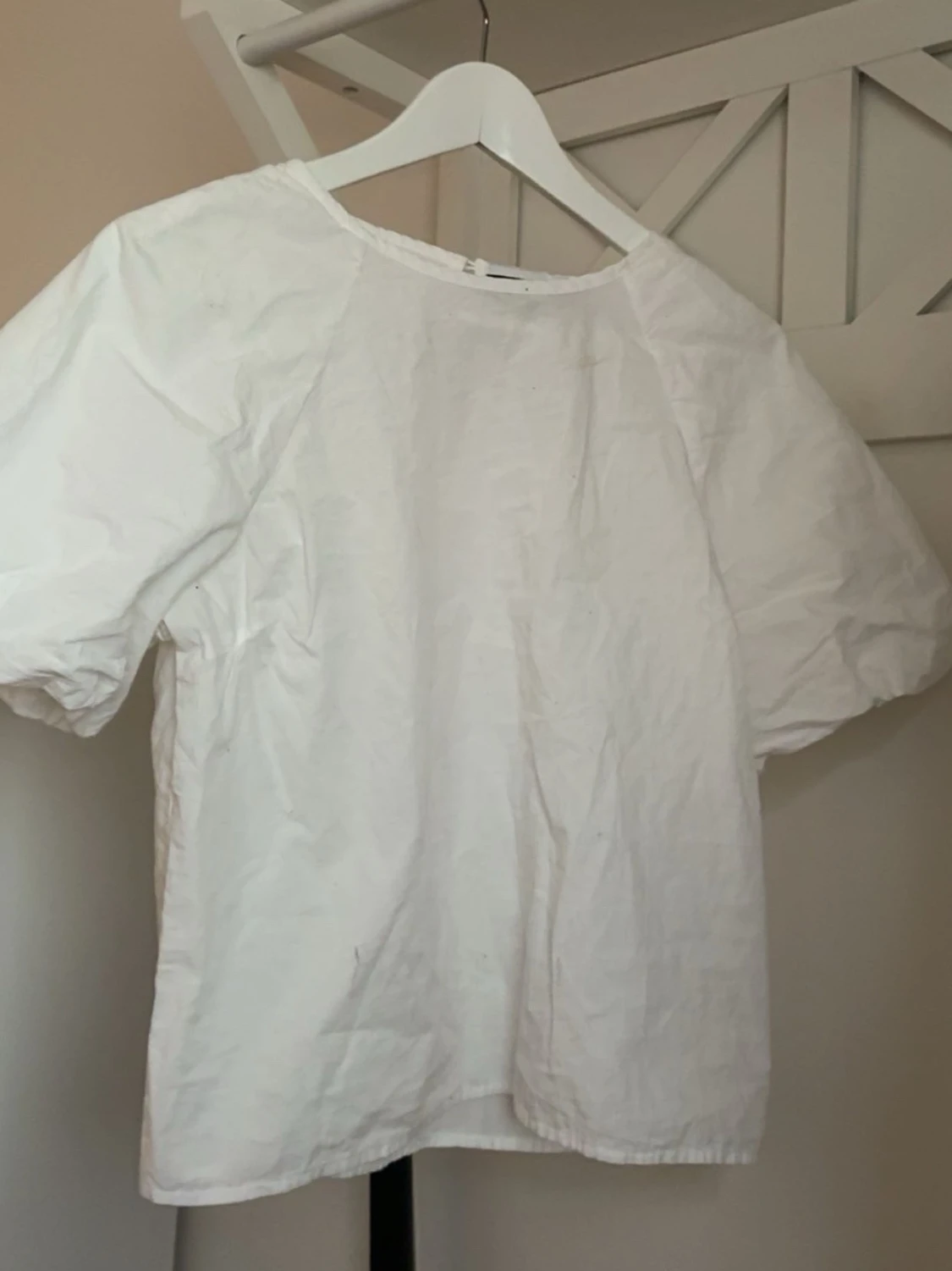 Vit puffärm topp i bomull - 1