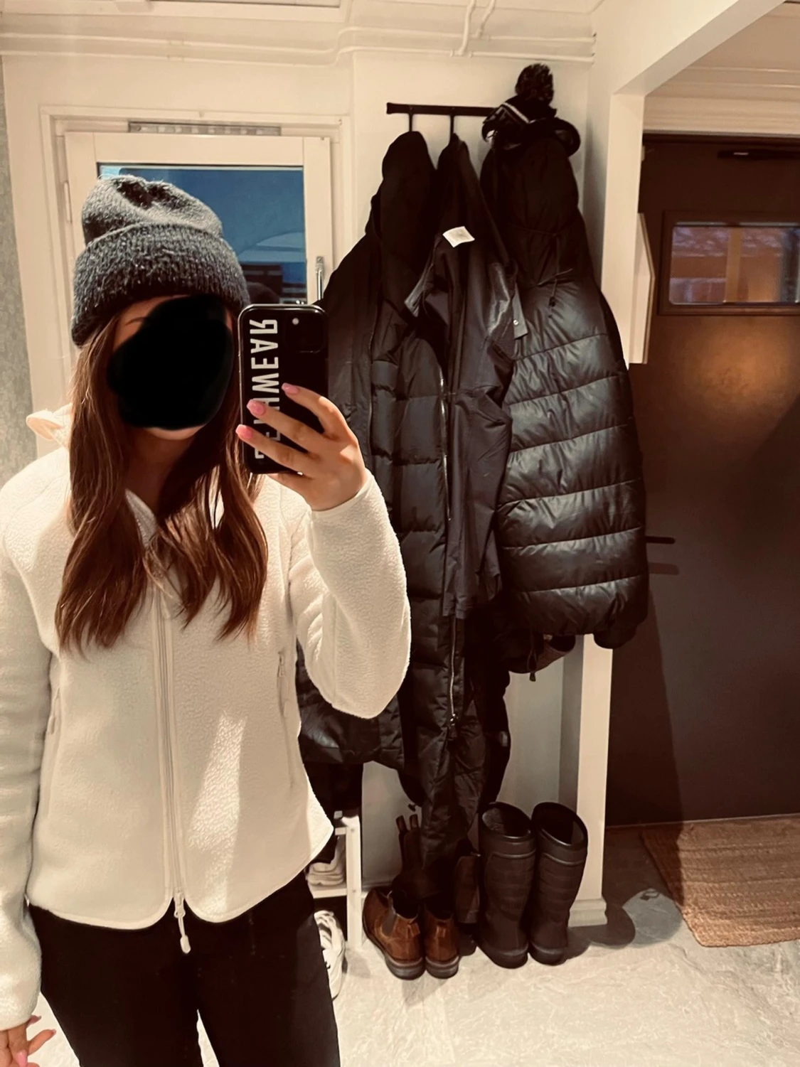 Vit fleecejacka med dragkedja
