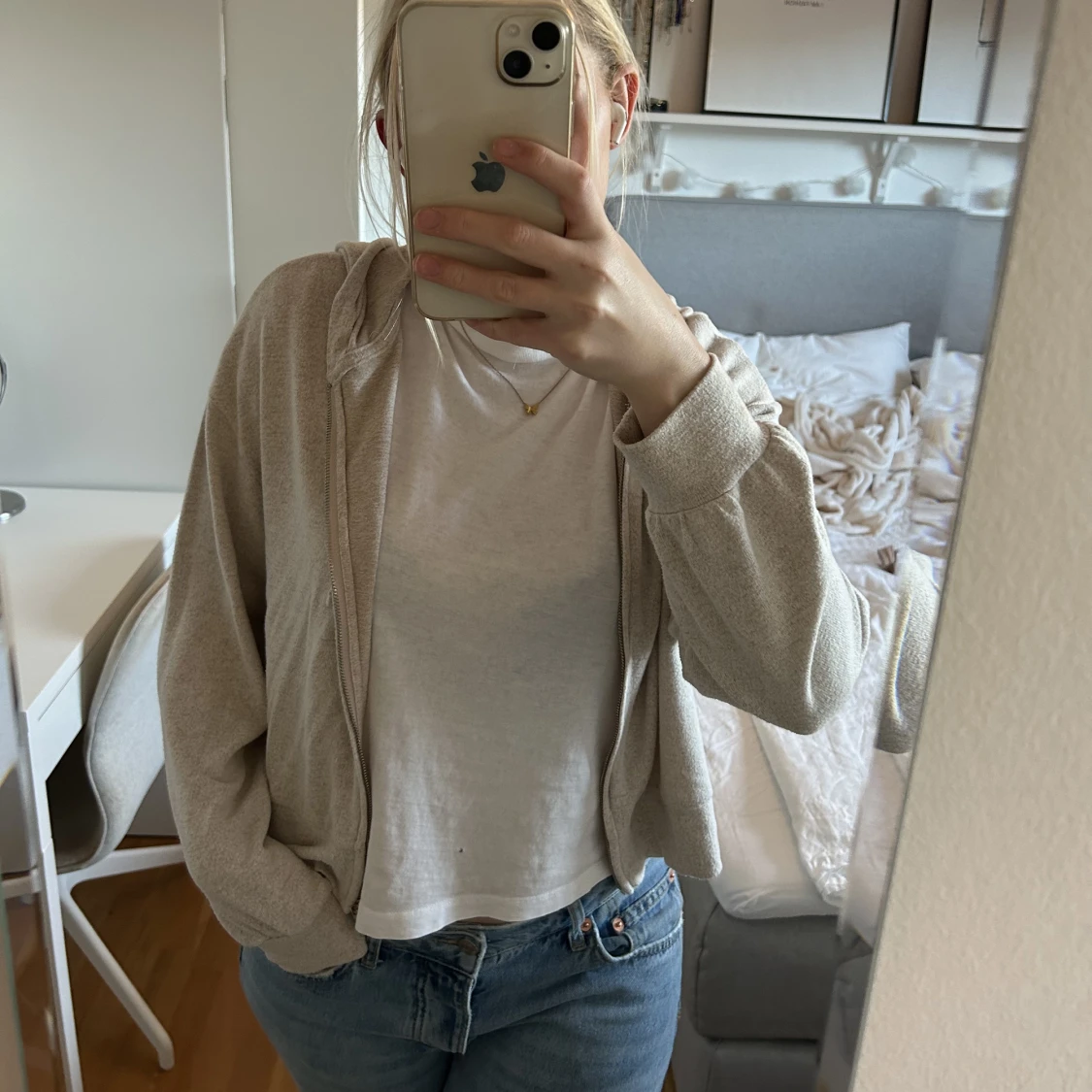 Beige zip tröja - 90