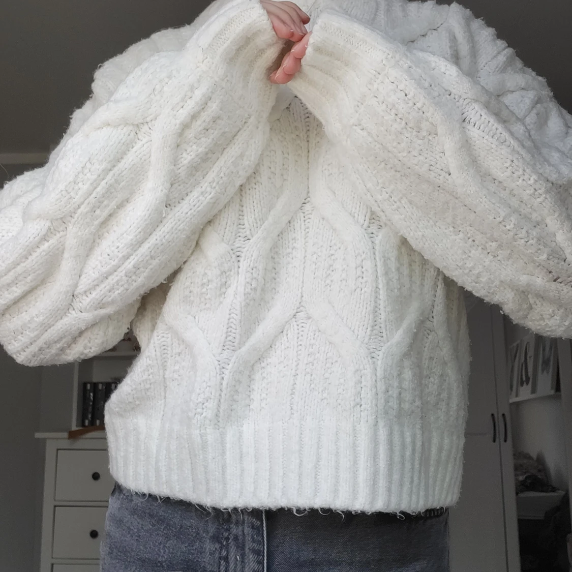 Vit stickad tröja - 90