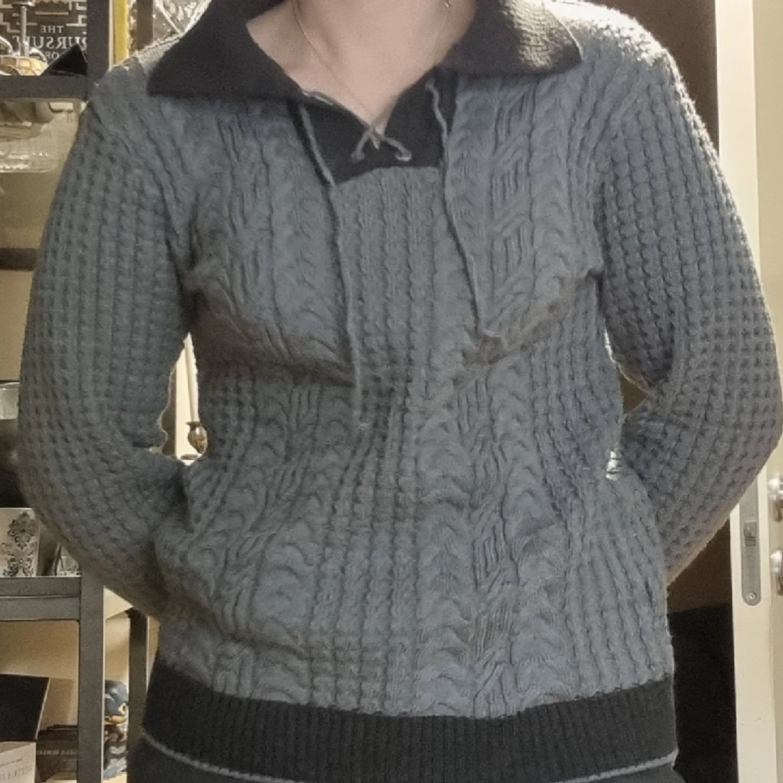 Stickad grå tröja  - 90
