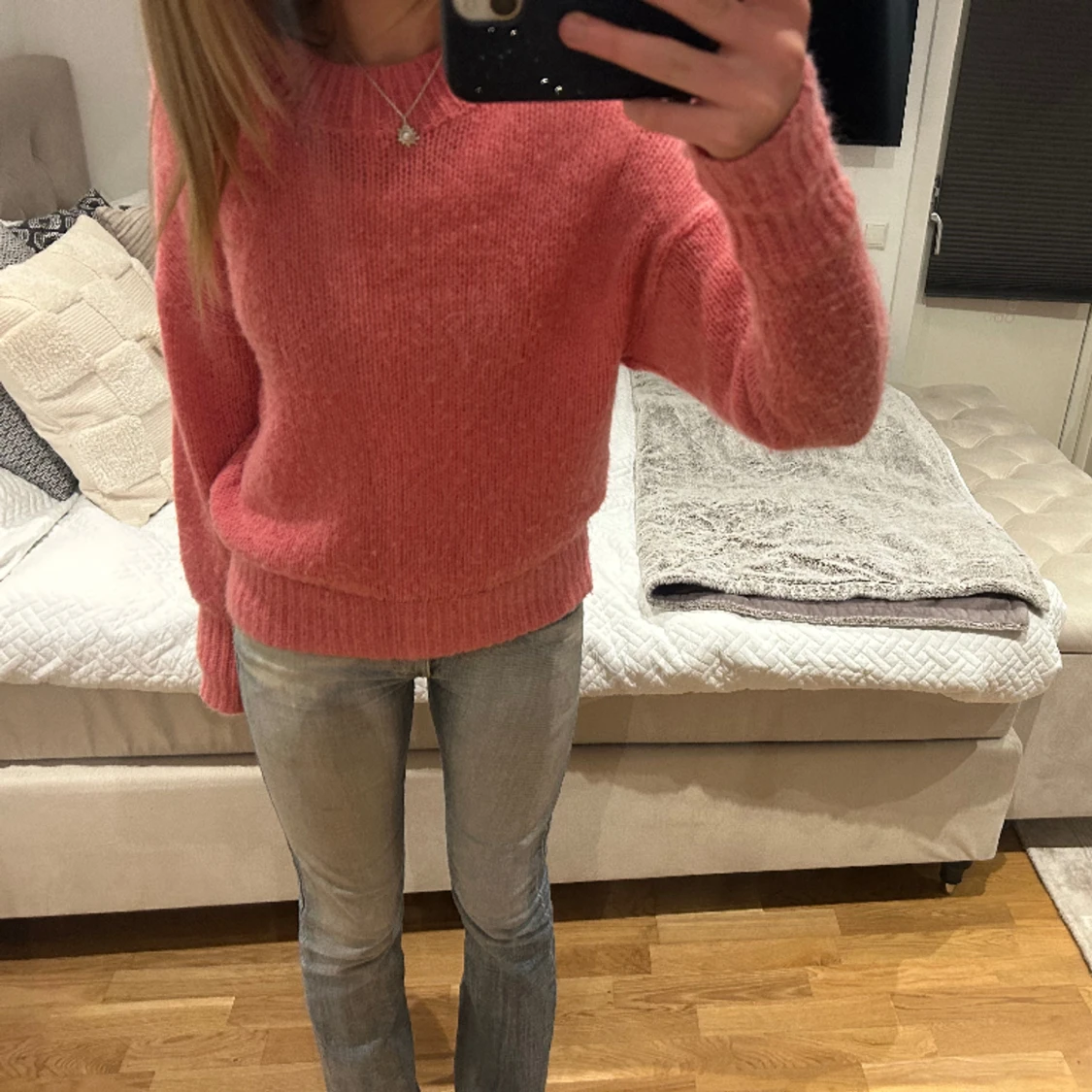 Rosa stickad tröja  - 90