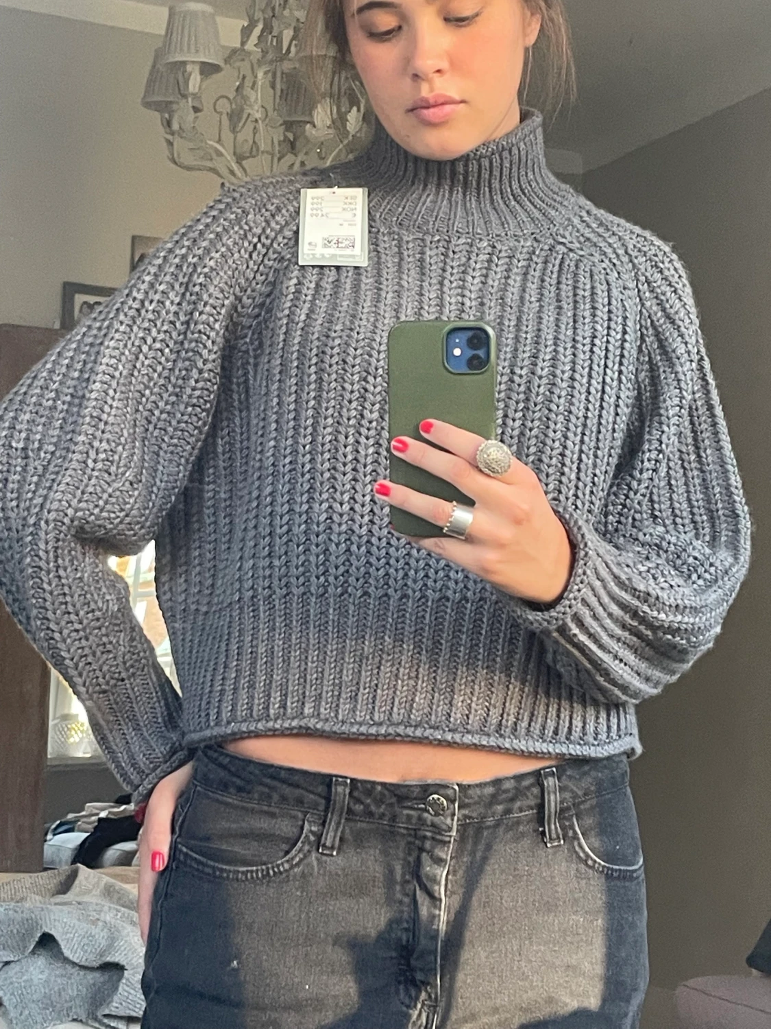 Grå stickad tröja - 90