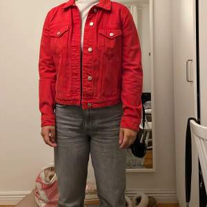 Den röd jeans jacka från mango. Den är sann i storlek och när storlek s 