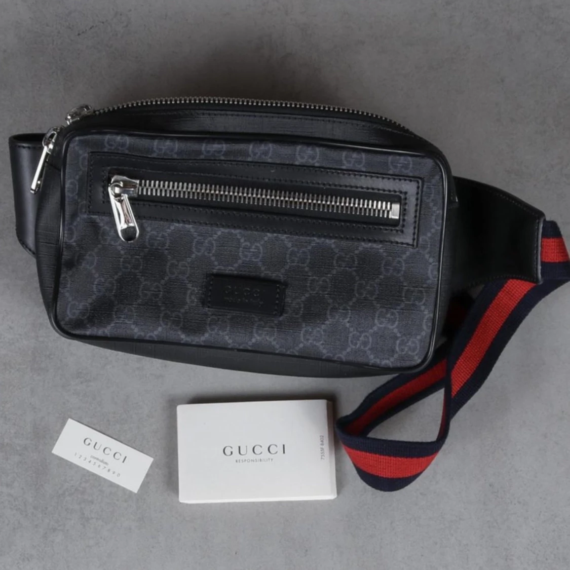 Gucci Ophidia GG Supreme Black Belt läder väska - 90