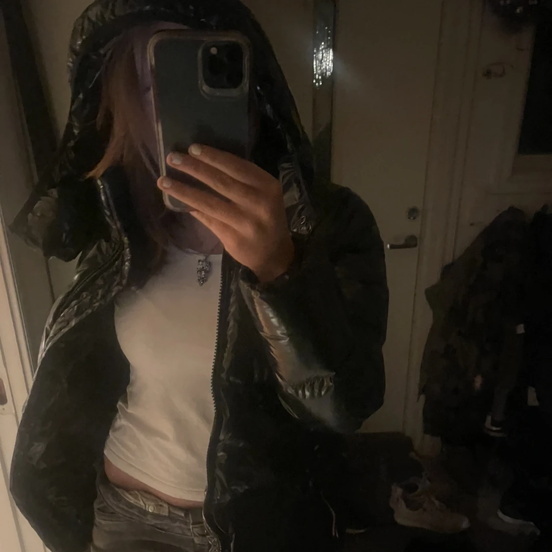 Glansig mörkblå Tommy Hilgifer vinterjacka