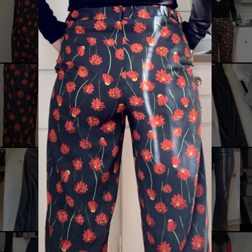 Byxor med flow och röda blommor 🌹stl 36, S . Jeans & Byxor.
