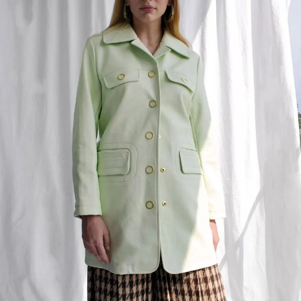 House of Sunny Retro Blazer Faux Leather Jacket Pistachio Green Size 14 🫒🫒 använd fåtal gånger 💚 . Jackor.