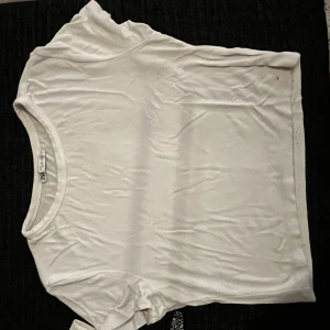 Vit croptop - Säljer en vit croptop då den inte kommer till användning längre, den har en fläck på ryggen (bild 2) men de tänker man inte så mycket på:)  Har ni frågor elr vill köpa skriv till mig❤️   KLICKA INTE PÅ KÖP DIREKT!!!