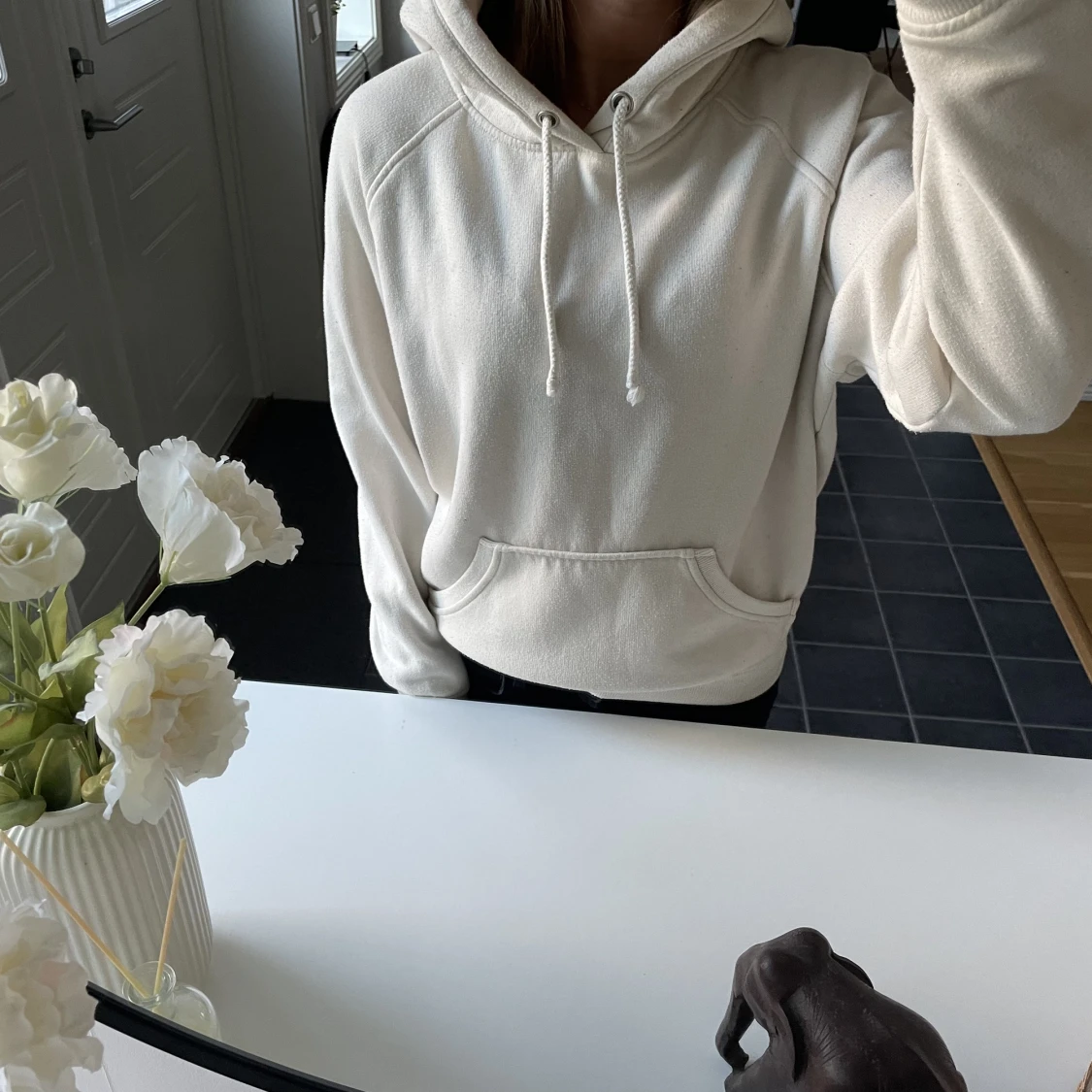 beige/vit hoodie - 90