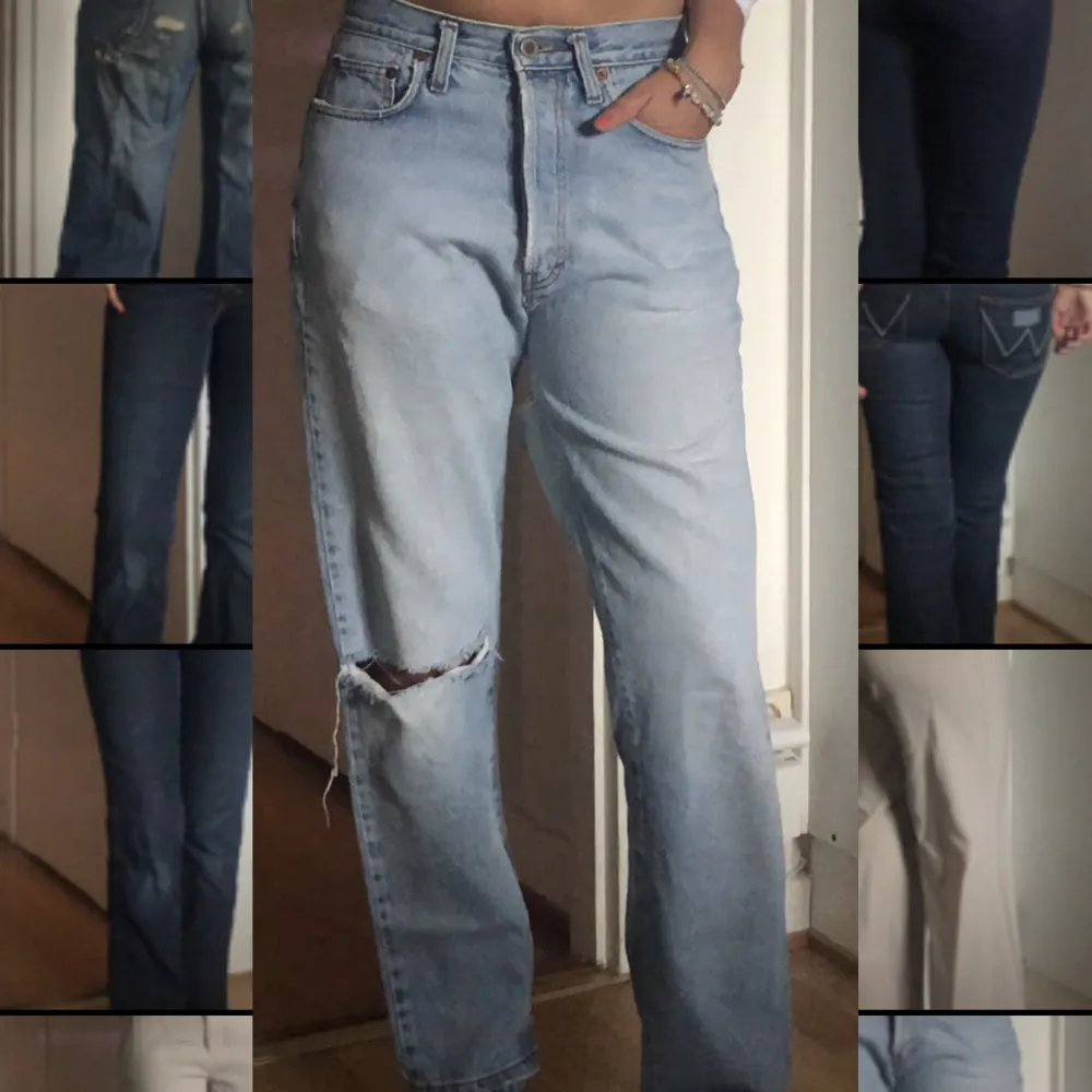 Säljer dessa ed Hardy liknande jeansen med målningar bak, midjemått 36x2, Innerbenslängd 75. Jeans & Byxor.