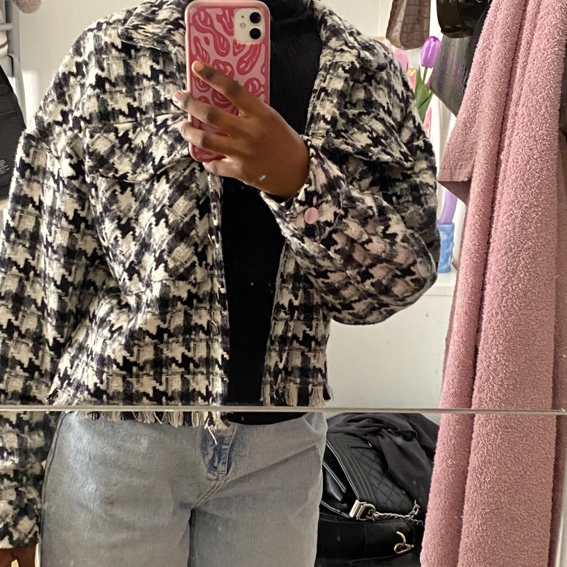 Hundtandsmönstrad skjortjacka  - 90