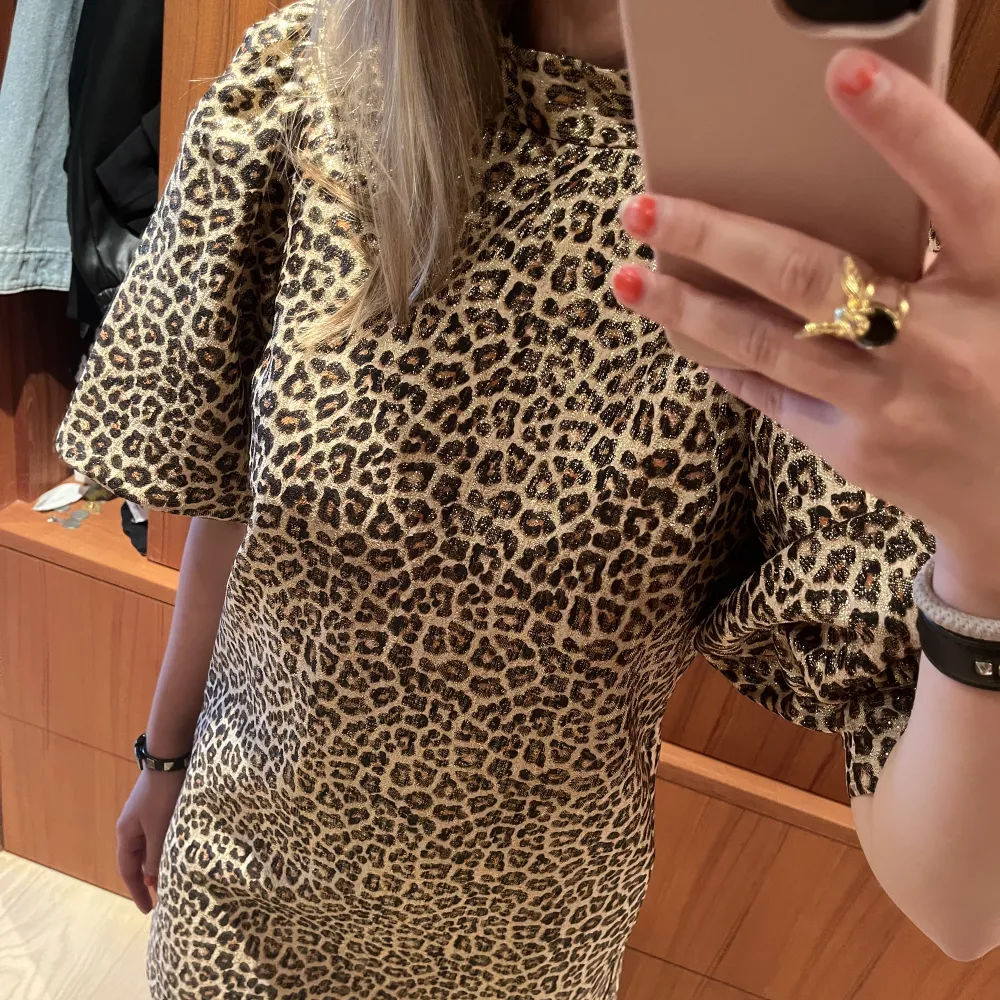 Leopardmönstrad glitter klänning från Zara, storlek s. Aldrig använd. Köparen står för frakten . Klänningar.
