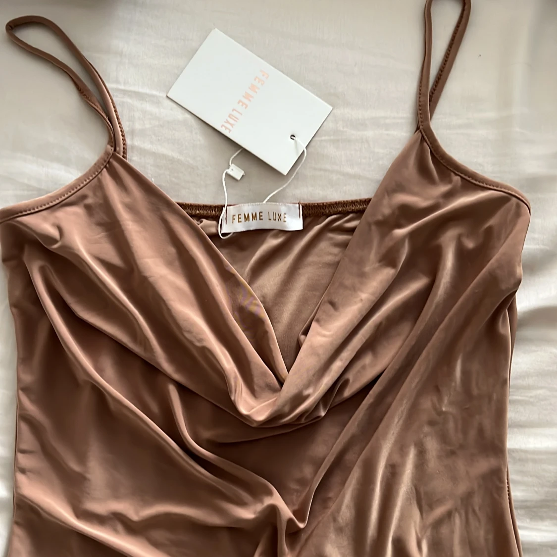 Camel slinky cowl neck mini dress- river  - 90