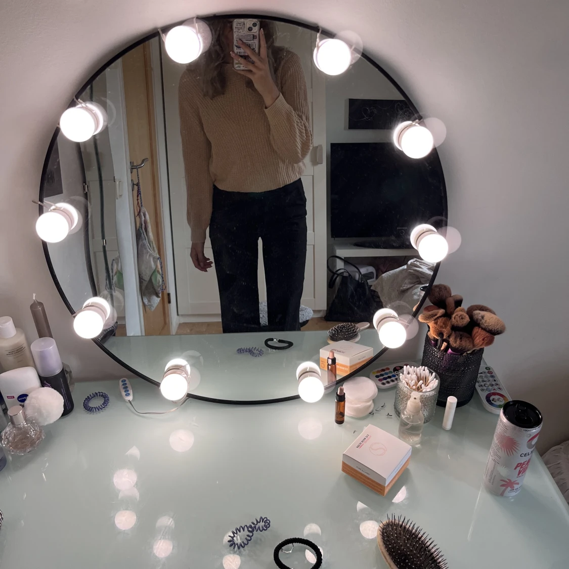 Stickad beige tröja  - 90