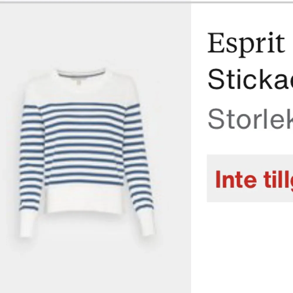 Stickad vit tröja med marinblå ränder från Esprit. Storlek 38 elr M. Köpt för 599 säljer för 399, knappt använd 🫶. Stickat.